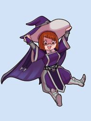Rule 34 | 1girl, bridal gauntlets, cape, diagonal bangs, fire emblem, fire emblem awakening, glasses, hat, highres, miriel (fire emblem), mnejing30, nintendo, open mouth, red hair, teeth, upper teeth only, witch hat, wizard hat