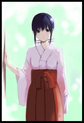 Rule 34 | 1girl, blue hair, hakama, hakama skirt, japanese clothes, miko, original, palmeros, red hakama, skirt, solo