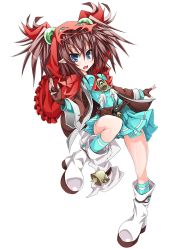 Rule 34 | 1girl, bell, blue eyes, boots, brown hair, duel monster, korican, pointy ears, saambell summoner, skirt, solo, twintails, yu-gi-oh!, yuu-gi-ou, yu-gi-oh! duel monsters
