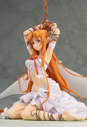 Rule 34 | 1girl, asuna (sao), bdsm, blue eyes, bondage, bound, bound wrists, breasts, dress, female focus, figure, large breasts, long hair, photo (medium), pointy ears, rope, solo, white dress, wings