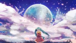 Rule 34 | 1girl, aqua hair, bad id, bad pixiv id, cloud, coat, full moon, hands on own chest, hatsune miku, itamidome, long hair, mittens, moon, open mouth, skirt, sky, star (symbol), twintails, very long hair, vocaloid