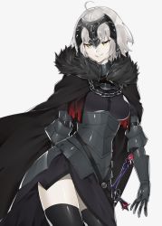 Rule 34 | 1girl, ahoge, armor, cape, fate/grand order, fate (series), fur trim, gauntlets, gloves, highres, jeanne d&#039;arc (fate), jeanne d&#039;arc alter (avenger) (fate), jeanne d&#039;arc alter (avenger) (first ascension) (fate), jeanne d&#039;arc alter (fate), looking at viewer, short hair, silver hair, sino42, solo, thighhighs, yellow eyes