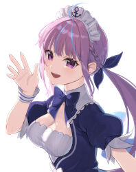 1girl absurdres ginopi highres hololive looking_at_viewer maid_headdress minato_aqua open_mouth purple_eyes purple_hair smile solo twintails virtual_youtuber