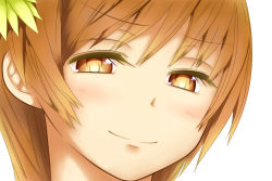 Rule 34 | 10s, 1girl, brown eyes, brown hair, inushi, looking at viewer, nisekoi, portrait, simple background, smile, solo, tachibana marika, white background
