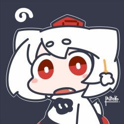 Rule 34 | animal ears, bad id, bad twitter id, chibi, dark background, fang, hat, inubashiri momiji, inunoko., open mouth, pom pom (clothes), red eyes, short hair, signature, solo, tail, tokin hat, touhou, white hair, wolf ears, wolf tail