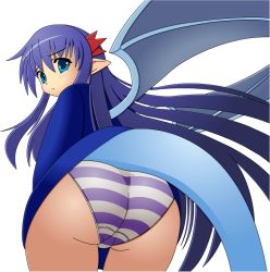 Rule 34 | 1girl, ass, blue eyes, blue hair, climsonmoon, dragon girl, dragon tail, dragon wings, enbou no felshis, long hair, matching hair/eyes, maya raywind, monster girl, panties, pointy ears, solo, striped clothes, striped panties, tail, trefoil, underwear, wings