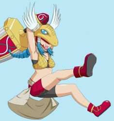 Rule 34 | 1girl, digimon, minervamon, snake, solo, sword, tongue, tongue out, weapon