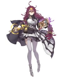 Rule 34 | 1girl, asymmetrical gloves, asymmetrical hair, blue eyes, braid, breasts, canister, dorothy (sinoalice), full body, glasses, gloves, hair ornament, hairclip, jino, large breasts, long hair, magazine (object), messy hair, official art, pantyhose, purple hair, sinoalice, smile, solo, tool belt, torn clothes, torn pantyhose, transparent background, uneven gloves