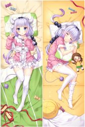 Rule 34 | 10s, 1girl, beads, bed sheet, black bow, blue eyes, blunt bangs, blush, bow, brown hair, candy, character doll, closed eyes, dakimakura (medium), dragon girl, dragon horns, dragon tail, dress, feet, food, footwear bow, from above, full body, hair beads, hair bow, hair ornament, hairband, hands up, hat, hat bow, head on pillow, head rest, heart, heart in mouth, highres, hitsukuya, horns, hugging object, kanna kamui, kobayashi-san chi no maidragon, light purple hair, loafers, long hair, long sleeves, looking at viewer, loose thighhigh, low twintails, lying, multiple views, no shoes, on back, parted lips, pillow, pillow hug, pink dress, red bow, red footwear, red ribbon, ribbon, saikawa riko, shirt, shoes, short sleeves, skirt, sleeping, spread fingers, stuffed toy, tail, thighhighs, thighs, twintails, unworn hat, unworn headwear, unworn shoes, wavy mouth, white thighhighs, yellow bow, yellow hat, zettai ryouiki