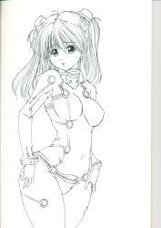 Rule 34 | 1girl, absurdres, artist request, blush, bodysuit, breasts, curvy, embarrassed, hair ornament, highres, interface headset, long hair, medium breasts, monochrome, neon genesis evangelion, plugsuit, skin tight, solo, souryuu asuka langley, test plugsuit, two side up