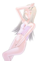 Rule 34 | 1girl, absurdres, arm up, bare shoulders, bottomless, breasts, camisole, female pubic hair, gakuen idolmaster, grey hair, hair ornament, hairclip, highres, idolmaster, kasatoneko, long hair, navel, orange eyes, pubic hair, shinosawa hiro, simple background, small breasts, solo, strap slip, white background, white camisole