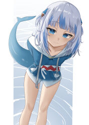 Rule 34 | 1girl, absurdres, animal costume, blue eyes, blue hair, blue hoodie, blunt bangs, breasts, fins, fish tail, gawr gura, gawr gura (1st costume), grey hair, highres, hololive, hololive english, hood, hoodie, looking at viewer, medium hair, multicolored hair, rebelium, shark costume, shark girl, shark tail, sidelocks, small breasts, smile, solo, streaked hair, tail, two side up, virtual youtuber