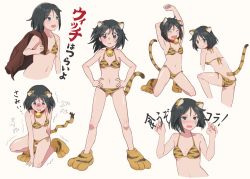 Rule 34 | 1girl, 2022, animal ears, animal print, ass, bikini, black hair, blue eyes, blush, brave witches, breasts, chinese zodiac, hato ni olive teppou, highres, kanno naoe, multiple views, small breasts, swimsuit, tail, tiger ears, tiger print, tiger tail, world witches series, year of the tiger