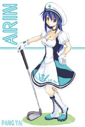 Rule 34 | 1girl, akiyama nenehisa, arin, beret, golf club, hat, pangya, simple background, solo, white background, white hat