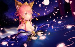 Rule 34 | 10s, 1girl, animal ears, breasts, cleavage, fate/extra, fate (series), flower, fox ears, full moon, hair ornament, highres, japanese clothes, kimono, md5 mismatch, moon, night, official alternate costume, orange eyes, pink hair, resized, resolution mismatch, rimuu, sky, solo, source smaller, star (sky), starry sky, tamamo (fate), tamamo no mae (fate/extra), tamamo no mae (third ascension) (fate), torii, upscaled