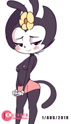 Rule 34 | 1girl, animal ears, animaniacs, animated, animated gif, artist name, black eyes, blush, breasts, cat tail, cleft of venus, dated, diives, dot warner, english text, female focus, flashing, flower, furry, furry female, gloves, hair flower, hair ornament, half-closed eyes, hands up, heart, highres, legs apart, lifted by self, looking at viewer, navel, nipples, no panties, open mouth, patreon logo, patreon username, pink skirt, pussy, simple background, skirt, small breasts, smile, solo, standing, tail, teeth, topless, uncensored, watermark, white background, white gloves, yellow flower