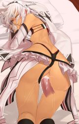 Rule 34 | 10s, 1girl, all fours, altera (fate), ass, bare shoulders, closed eyes, clothed sex, cum, cum in pussy, dark-skinned female, dark skin, detached sleeves, doggystyle, fate/extella, fate/extra, fate/grand order, fate (series), has bad revision, has censored revision, highleg, i-pan, looking back, midriff, nail polish, penis, sex, sex from behind, short hair, solo, solo focus, tattoo, uncensored, underwear, veil, white hair