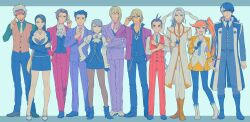 Rule 34 | &gt;:(, 3girls, 6+boys, :d, ace attorney, adjusting clothes, adjusting hair, adjusting necktie, ankle boots, annoyed, antenna hair, apollo justice, aqua shirt, arm at side, arms at sides, ascot, athena cykes, belt, black dress, black footwear, black gloves, black jacket, black shirt, black skirt, black vest, blonde hair, blue eyes, blue footwear, blue gloves, blue hair, blue jacket, blue necktie, blue pants, blue pantyhose, blue ribbon, blue suit, boots, bow, bowtie, bracelet, braid, breast pocket, brown eyes, brown hair, brown pantyhose, brown vest, buttons, chain necklace, clenched hand, clenched hands, closed jacket, closed mouth, coat, collared shirt, covered eyes, cropped jacket, crossed arms, dark-skinned male, dark skin, dress, earrings, facial hair, feather in mouth, finger to cheek, forehead jewel, formal, franziska von karma, full body, glasses, gloves, goatee, godot (ace attorney), grey hair, hair intakes, hair ribbon, hand in pocket, hand on own arm, hand on own hip, hand up, high heel boots, high heels, highres, jacket, jewelry, juliet sleeves, klavier gavin, knee boots, kristoph gavin, lapel pin, lapels, legs apart, legs together, long hair, long sleeves, looking at another, looking at viewer, low ponytail, magatama, magatama necklace, mia fey, midriff peek, miles edgeworth, mole, mole under eye, multicolored hair, multiple boys, multiple girls, nahyuta sahdmadhi, neck ribbon, necklace, necktie, one eye closed, open clothes, open collar, open jacket, open mouth, orange hair, ouse (otussger), pants, pantyhose, pastel colors, pencil dress, pencil skirt, phoenix wright, pink necktie, pink ribbon, pocket, puffy sleeves, purple jacket, red pants, red suit, red vest, ribbon, scarf, shirt, shoes, short dress, short hair, sidelocks, simon blackquill, single braid, single glove, skirt, sleeve cuffs, sleeves rolled up, smile, spiked hair, standing, striped clothes, striped vest, suit, suit jacket, swept bangs, two-tone hair, v-shaped eyebrows, vertical-striped clothes, vertical-striped vest, very short hair, vest, wallet chain, white ascot, white bow, white bowtie, white coat, white footwear, white hair, white necktie, white pants, white shirt, yellow footwear, yellow jacket, yellow scarf, yellow skirt