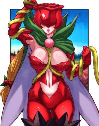 Rule 34 | absurdres, breasts, cape, cleavage, covered eyes, digimon, digimon (creature), flower, highres, large breasts, luchidart, mask, monster girl, petals, rosemon