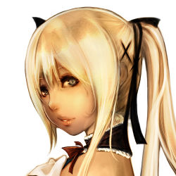 Rule 34 | 1girl, blonde hair, close-up, dead or alive, dead or alive 5, hu dako, lips, long hair, looking at viewer, looking back, marie rose, simple background, smile, solo, tecmo, upper body, white background