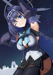 Rule 34 | 1girl, absurdres, blue hair, bow, bow earrings, breasts, chain, chain headband, cleavage cutout, clock hands, clothing cutout, dekubaba, earrings, hair intakes, halo, head chain, headband, highres, hololive, hololive english, jewelry, large breasts, mechanical halo, ouro kronii, ouro kronii (1st costume), ribbon earrings, shirt, short hair, sleeveless, sleeveless shirt, solo, sweater, turtleneck, turtleneck sweater, underboob, underboob cutout, veil, virtual youtuber