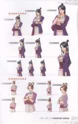 Rule 34 | ace attorney, black hair, breasts, brown hair, capcom, cleavage, concept, highres, jewelry, large breasts, lips, looking at viewer, maya fey, mia fey, necklace, official art, pearl fey, possessed, possession, translation request