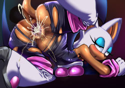 Rule 34 | 1boy, 1girl, anus, ass, bat (animal), boots, breasts, censored, cum, furry, gradient background, green eyes, hetero, penis, pochincoff, pussy, pussy juice, rouge the bat, sex, sonic (series), vaginal, white hair