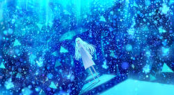 Rule 34 | 1girl, blue theme, commentary request, dress, fantasy, long hair, long sleeves, looking at viewer, original, road, sakimori (hououbds), scenery, sleeves past wrists, solo, standing