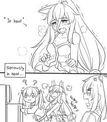Rule 34 | 2koma, 3girls, :&gt;, ?, ??, anger vein, animal ear fluff, animal ears, arrow (symbol), bare arms, bare shoulders, blush, bow, clothes lift, comic, dress, dress lift, dry humping, english text, g41 (girls&#039; frontline), girls&#039; frontline, greyscale, guin guin, hair between eyes, hair bow, hair ornament, holding person, humping, implied futanari, in heat, jacket, lifting own clothes, long hair, monochrome, multiple girls, nose blush, o o, one side up, open clothes, open jacket, pleated skirt, profile, refrigerator, scar, scar across eye, scar on face, skirt, smile, surprised, trembling, twintails, ump45 (girls&#039; frontline), ump9 (girls&#039; frontline), very long hair, yuri