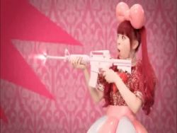 Rule 34 | animated, animated gif, asian, candy candy (song), female focus, gun, japanese (nationality), kyary pamyu pamyu, lowres, open mouth, photo (medium), pink hair, rifle, weapon