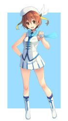 Rule 34 | 10s, 1girl, :3, :d, aqua scarf, artist name, artist request, bare legs, bare shoulders, beret, birthday, blue background, blue necktie, blue scarf, blush, boots, breasts, brown eyes, brown hair, collared shirt, cross-laced footwear, dress, dress shirt, earrings, feather beret, feathers, female focus, fingerless gloves, full body, gloves, green eyes, hair between eyes, hand on own hip, hand up, happy birthday, hat, hat feather, hat ribbon, hoshizora rin, jewelry, knee boots, lace-up boots, legs apart, looking at viewer, love live!, love live! school idol festival, love live! school idol project, miniskirt, necktie, open mouth, orange hair, parsley-f, parted lips, plaid, plaid skirt, pleated, pleated skirt, ribbon, scarf, see-through, shirt, short hair, skirt, sleeveless, sleeveless shirt, small breasts, smile, solo, standing, two-tone background, vest, white background, white feathers, white footwear, white gloves, white hat, white shirt, white skirt, wing collar, wonderful rush, yellow eyes, yellow ribbon