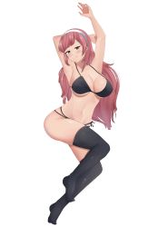 Rule 34 | absurdres, arm behind head, armpits, arms up, bra, cherche (fire emblem), crossed legs, fire emblem, fire emblem awakening, fire emblem heroes, highres, ivanwind, legs together, long hair, looking at viewer, lying, navel, nintendo, on back, panties, pink hair, red eyes, smile, teasing, tongue, tongue out, transparent background, underwear