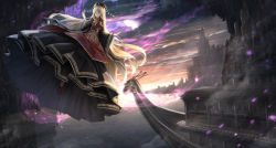Rule 34 | 1girl, :o, architecture, backlighting, black dress, blonde hair, boat, breasts, building, chinese clothes, cloud, cloudy sky, dress, east asian architecture, energy, floating, fog, fox tail, hands up, hat, highres, junko (touhou), large breasts, layered dress, light particles, long hair, long sleeves, looking at viewer, multiple tails, ocean, open hands, outdoors, red eyes, red footwear, reflection, ryosios, shoes, sky, solo, sunlight, sunset, tabard, tail, touhou, twilight, very long hair, water, watercraft, wide sleeves