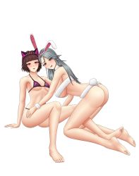 Rule 34 | 2girls, absurdres, animal ears, ass, blush, cat ears, commission, cosplay, feet, hand on thigh, highres, licking lips, looking at viewer, multiple girls, niijima makoto, niijima sae, persona, persona 5, rabbit ears, siblings, sisters, sitting, suzui shiho (cosplay), takamaki anne (cosplay), toes, tongue, tongue out