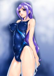 Rule 34 | 00s, 1girl, aono miki, bad id, bad pixiv id, breasts, cameltoe, competition swimsuit, covered erect nipples, eyelashes, fat mons, fresh precure!, highleg, highleg swimsuit, impossible clothes, impossible shirt, impossible swimsuit, large breasts, long hair, one-piece swimsuit, precure, purple eyes, purple hair, shiny clothes, shirt, skin tight, solo, spandex, swimsuit, wet, xopc