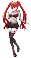Rule 34 | @ @, absurdres, background removed, belt, blush, bow, bra, breasts, choker, creator, creatorerin, erin, fangs, findom, fishnet legwear, fishnet top, fishnets, full body, goth fashion, gothic, highres, hypnosis, jewelry, leggings, legs, medium breasts, mind control, necklace, open mouth, pale skin, petite, ponytail, purple eyes, red hair, shorts, smug, spiral, underwear