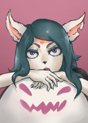 Rule 34 | 1girl, absurdres, animal ears, artist request, black hair, cat, claire (the summoning), claws, furry, highres, long hair, looking at viewer, makeup, mascara, open mouth, pentagram, pumpkin, purple eyes, slit pupils, the summoning