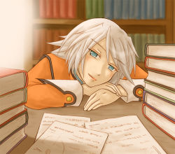 Rule 34 | 00s, 1girl, blue eyes, book, capelet, coat, looking at viewer, raine sage, short hair, smile, tales of (series), tales of symphonia, white hair