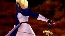 Rule 34 | 1girl, ahoge, armor, armored dress, artoria pendragon (all), artoria pendragon (fate), blonde hair, braid, dress, excalibur (fate/stay night), fate/stay night, fate (series), from behind, hair bun, hair ribbon, hand on own chest, planted, planted sword, planted weapon, ribbon, saber (fate), single hair bun, solo, sword, weapon, wseg