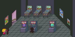 Rule 34 | animated, animated gif, arcade, arcade cabinet, kiss, kissing neck, mother (game), mother 2, nibbler2345, pixel art, shark, tracy (mother 2)