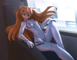 Rule 34 | 1girl, absurdres, artist request, blue eyes, bodysuit, breasts, covered navel, curvy, evangelion: 3.0+1.0 thrice upon a time, eyepatch, gradient background, highres, impossible clothes, long hair, looking at viewer, lying, medium breasts, neon genesis evangelion, open mouth, pilot suit, plugsuit, rebuild of evangelion, shiny clothes, shiny skin, skin tight, solo, souryuu asuka langley, two side up, upper body, very long hair, white bodysuit