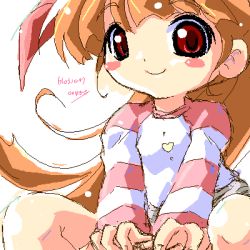 Rule 34 | 00s, 1girl, akazutsumi momoko, bare legs, blunt bangs, blush stickers, closed mouth, hyper blossom, long sleeves, looking at viewer, lowres, oekaki, powerpuff girls, powerpuff girls z, simple background, sitting, smile, solo, spread legs, sweater, white background