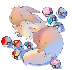 animal_focus animal_hands brown_eyes brown_fur creatures_(company) dream_ball eevee fast_ball friend_ball full_body game_freak gen_1_pokemon heavy_ball highres level_ball looking_to_the_side love_ball lure_ball moon_ball neck_fur nintendo no_humans nose_poke000 poke_ball pokemon pokemon_(creature) simple_background solo standing white_background yellow_fur