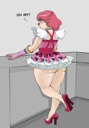 Rule 34 | 1girl, absurdres, ace attorney, ass, black eyes, breasts, choker, clown girl, clown nose, female focus, geiru toneido, gloves, high heels, highres, huge ass, large breasts, lipstick, long hair, looking away, makeup, multicolored clothes, multiple views, nipple slip, nipples, no panties, pink hair, pink heels, revealing clothes, skirt, solo, suspender skirt, suspenders, talking, thick thighs, thighs, turnaround