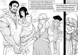 Rule 34 | +++, 1girl, 3girls, ^ ^, absurdres, ara ara, arm hair, bare arms, bb (baalbuddy), beard, carrying, chest hair, child, closed eyes, closed mouth, comic, couple, dark-skinned male, dark skin, dress, elf, english text, facial hair, family, father and daughter, glasses, half-closed eyes, half-elf, happy, hat, height difference, highres, holding hands, hood, hood down, hoodie, jacket, long hair, long sleeves, looking at another, mature female, mature male, medium hair, monochrome, mother and daughter, multiple girls, open clothes, open jacket, original, parted lips, pointy ears, pregnant, puffy short sleeves, puffy sleeves, round eyewear, shirt, short sleeves, skirt, sleeveless, sleeveless shirt, smile, sweater, turtleneck, turtleneck sweater