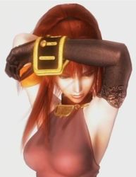 Rule 34 | 1girl, 3d, armpits, breasts, cuffs, elbow gloves, female focus, gloves, karin koenig, long hair, lowres, official art, red hair, shadow hearts, shadow hearts ii, solo, upper body