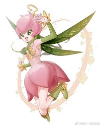 Rule 34 | 1girl, digimon, digimon (creature), fairy, green eyes, lilimon, plant, smile, solo, white background, wings