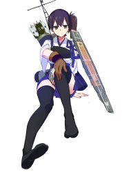 Rule 34 | 10s, 1girl, arrow (projectile), black thighhighs, brown eyes, brown hair, fingerless gloves, gloves, highres, japanese clothes, kaga (kancolle), kantai collection, muneate, personification, short hair, side ponytail, sketch, solo, thighhighs, white background, yomosaka