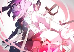 Rule 34 | 10s, 1girl, belt, female focus, gloves, glowing, glowing eyes, impaled, kirameki mamika, magical girl, open mouth, pink eyes, pink hair, re:creators, screaming, short hair, sketch, spoilers, stab, sword, twintails, wand, weapon, white background, white gloves