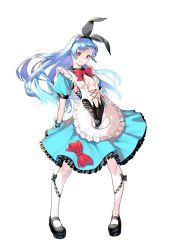 Rule 34 | 1girl, apron, azuma kyoutarou (artist), blue hair, bow, breasts, character cutout, cleavage, cleavage cutout, clothing cutout, dress, frilled dress, frills, hair bow, hairband, highres, kula diamond, long hair, snk, snk heroines: tag team frenzy, solo, the king of fighters